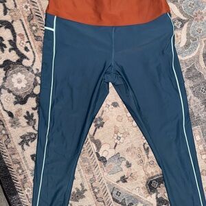Prana Navy and Rust Colorblock Leggings with Mint Waistband